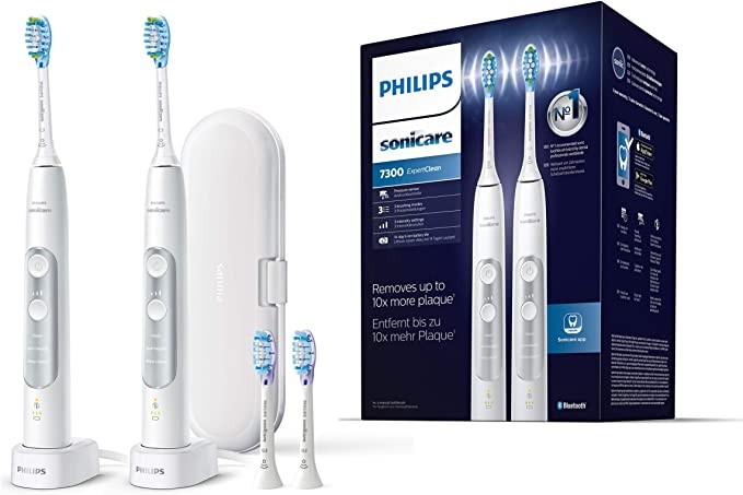 Philips Sonicare ExpertClean 7300 Electric Toothbrush HX9611/19, Advanced Technology, Pressure Control, Carrying Case, Double Pack, White